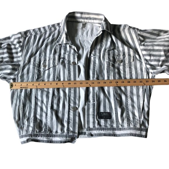 VTG Esprit Womens SzM GrayWhite Striped Drop Shoulder Boxy Jean Jacket, 90s, 80s - Picture 6 of 12